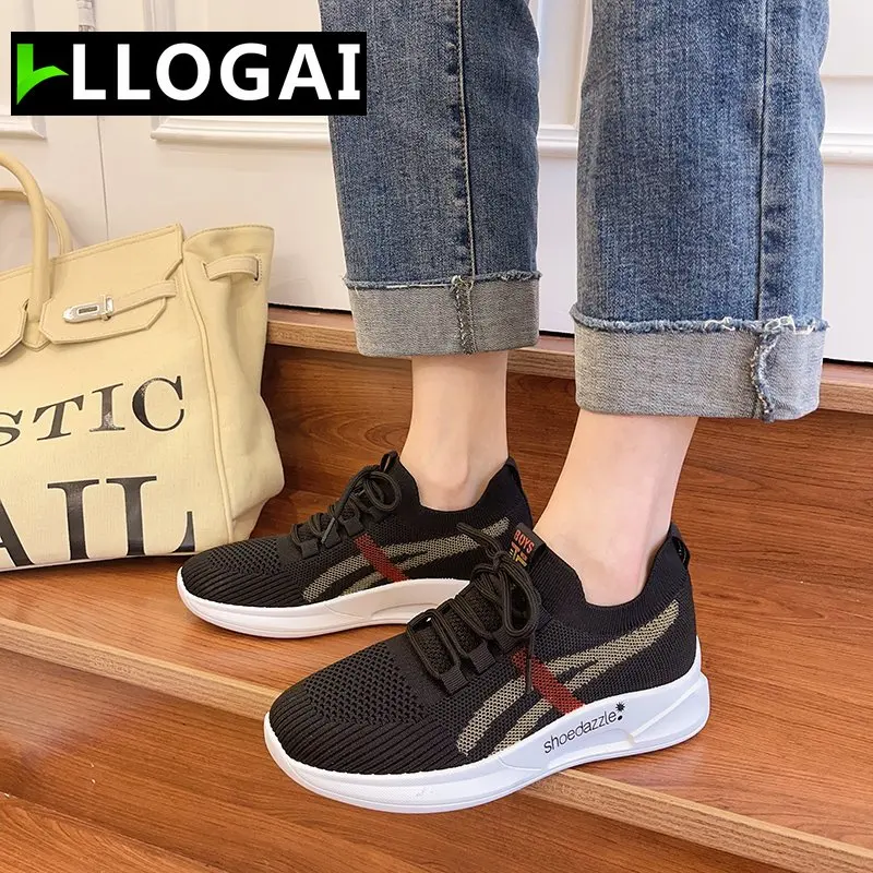 

LLOGAI 2021 New Women Sport Shoes Mesh Sneakers Female Lace Up Shoes Women's Round Toe Low Heels Ladies Comfortable Casual Shoes