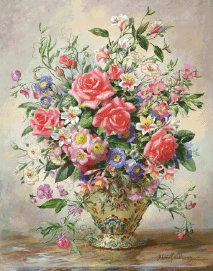 Роза розовая ваза для вышивки крестом цветы 18 карат 14 11 Ткань хлопковая нить