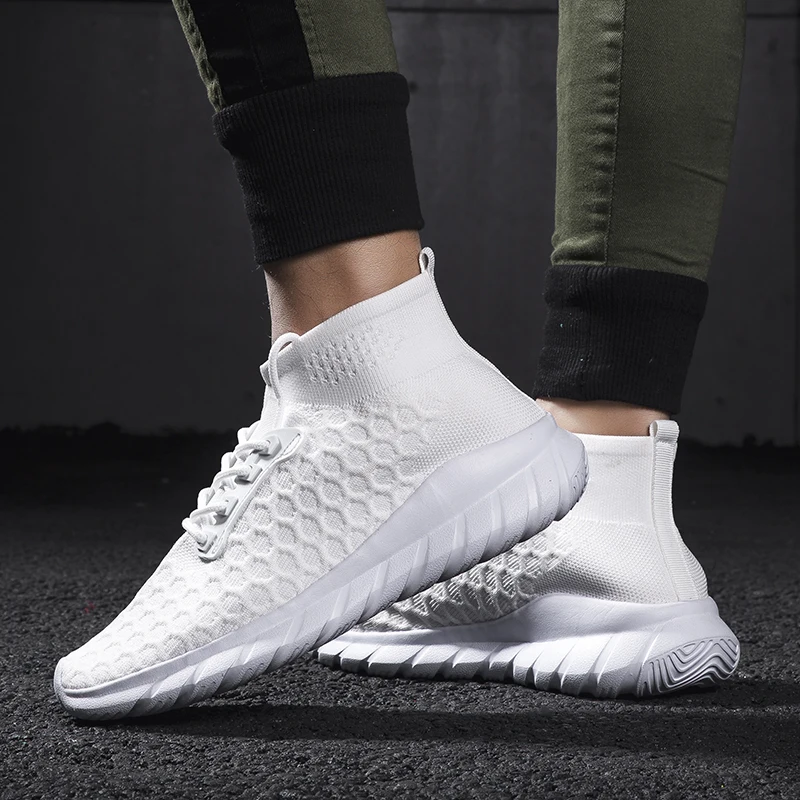 Высокая модная повседневная обувь Мужские дышащие кроссовки мужские вязаные