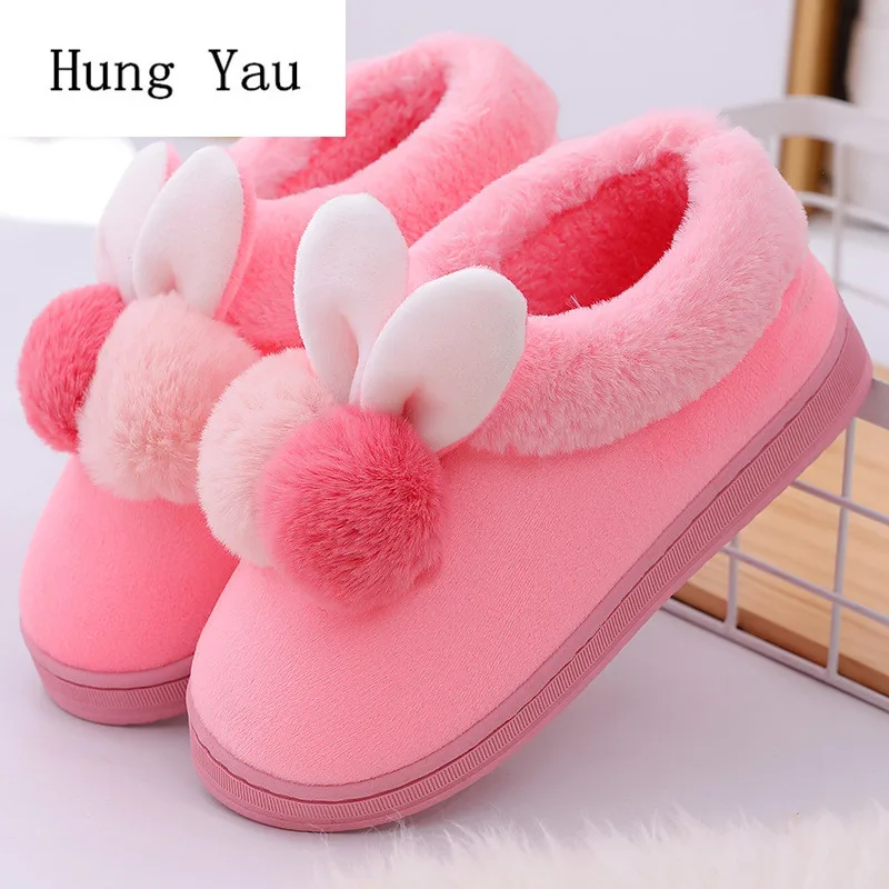 

Women Winter Warm Shoes Rabbit Cute Fashion Slippers Platform Female Slides Non-slip Flat Indoor Home Comfortable Flips Flops