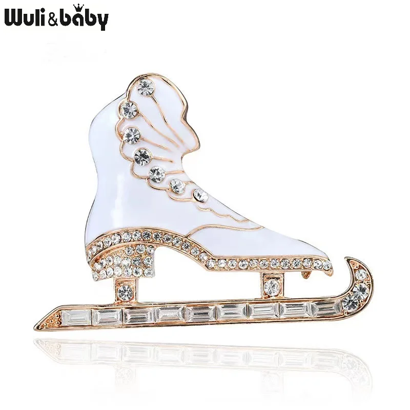 

Wuli&baby White Enamel Ice Skates Brooches Women Unisex Sports Skating Shoes Party Casual Brooch Pins Gifts