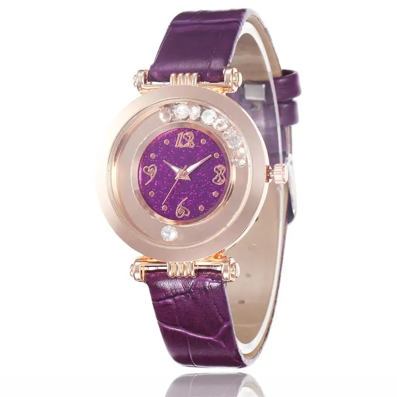 Модные женские часы Простые Романтические из розового золота наручные с кожаным