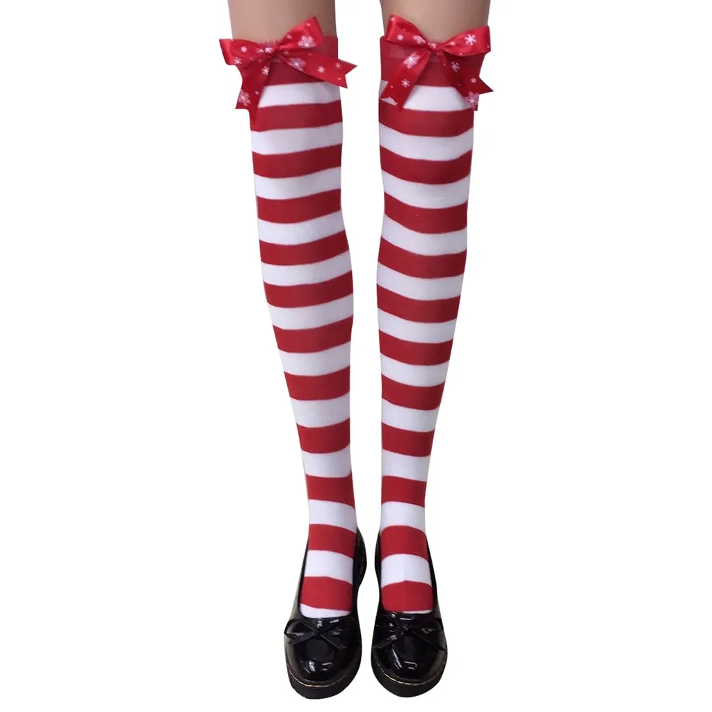 

Fashion Women Christmas Striped Long Stockings Warm Thigh High Socks For Ladies Girls Over Knee Stockings medias de mujer#p3