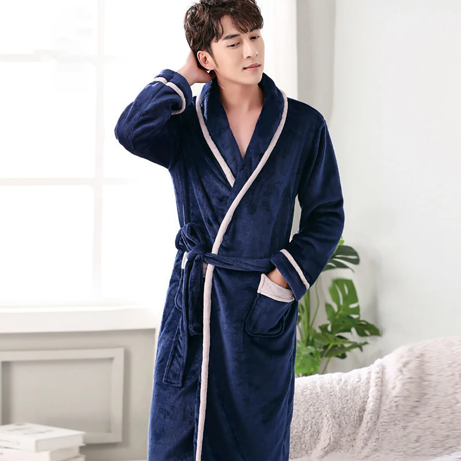 

Винтажный однотонный фланелевый Халат, толстый теплый фланелевый Халат с отложным воротником, мужские и женские парные лаунж-кимоно, домаш...