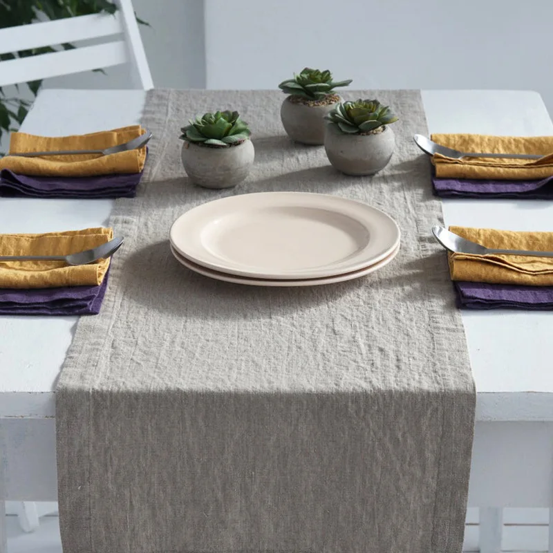 

Modern Table Runner Gray Khaki Rustic 100% Linen Flax for Home Birthday Party Christmas Decorations Camino De Mesa Navidad Decor