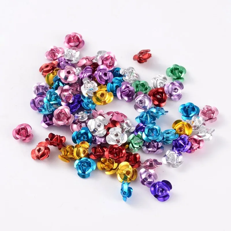 Mixed Color 1 мешок 6 мм 8 мм 12 мм смешанные алюминиевые розы крошечные металлические бусины для самостоятельного изготовления ювелирных изделий, отверстие: 1 мм, около 950 шт./пакет F80 - Цвет: Mixed Color