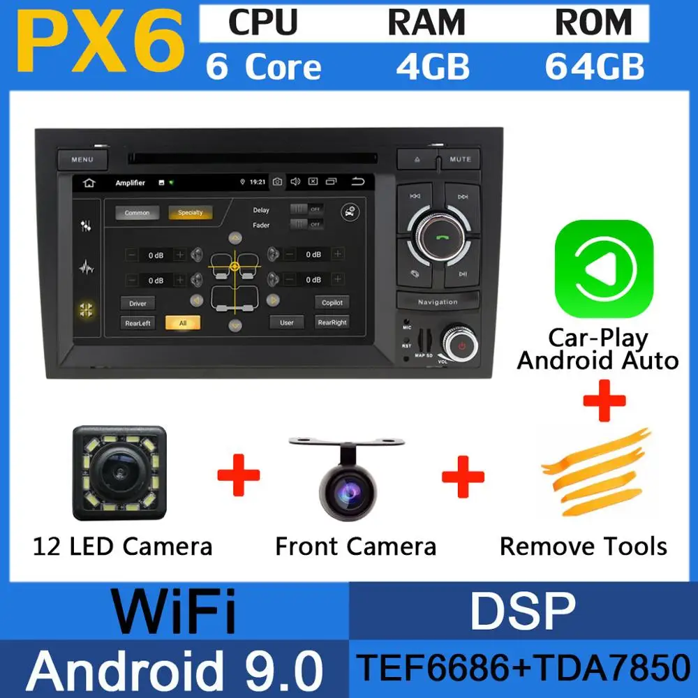 PX6-CarPlay PX6 Восьмиядерный Android 9,0 4G+ 64G 5 USB для Audi A4 2002-2008 S4 RS4 B9 B7 SEAT EXEO 2009-2012 автомобильный радиоприемник стерео gps навигация - Цвет: PX6-CarPlay