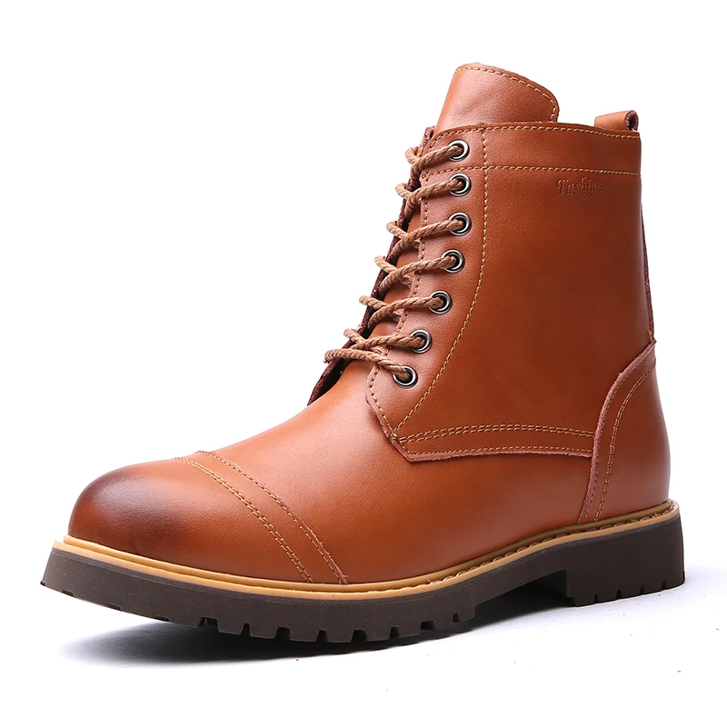 Бренд 2019 зимние кожаные новый визуальное увеличение роста Модные удобные