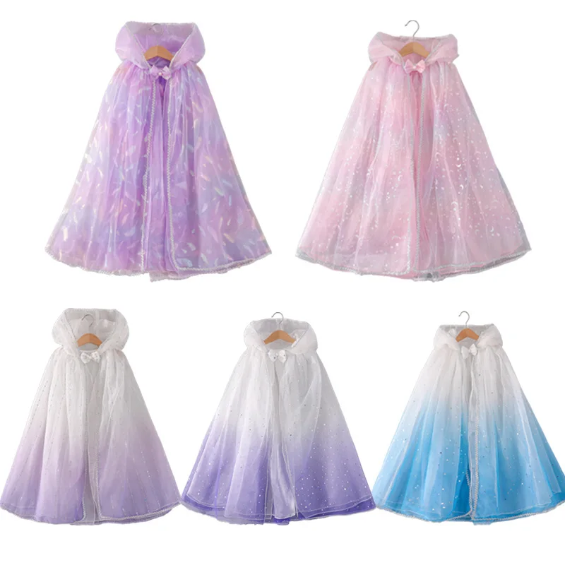 

Princess Girl Party Dressing Tulle Cloak Cape Elsa Anna Sparkly Tulle Capes Children Halloween Costumes Kids Stage Show Clothes