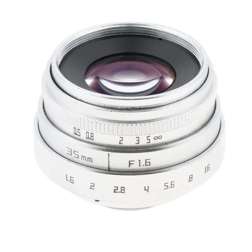 Metal 35mm F1.6 CCTV Lens for APS-C N1 Fuji FX NEX Micro 4/3 C Mount Camera - Silver | Электроника