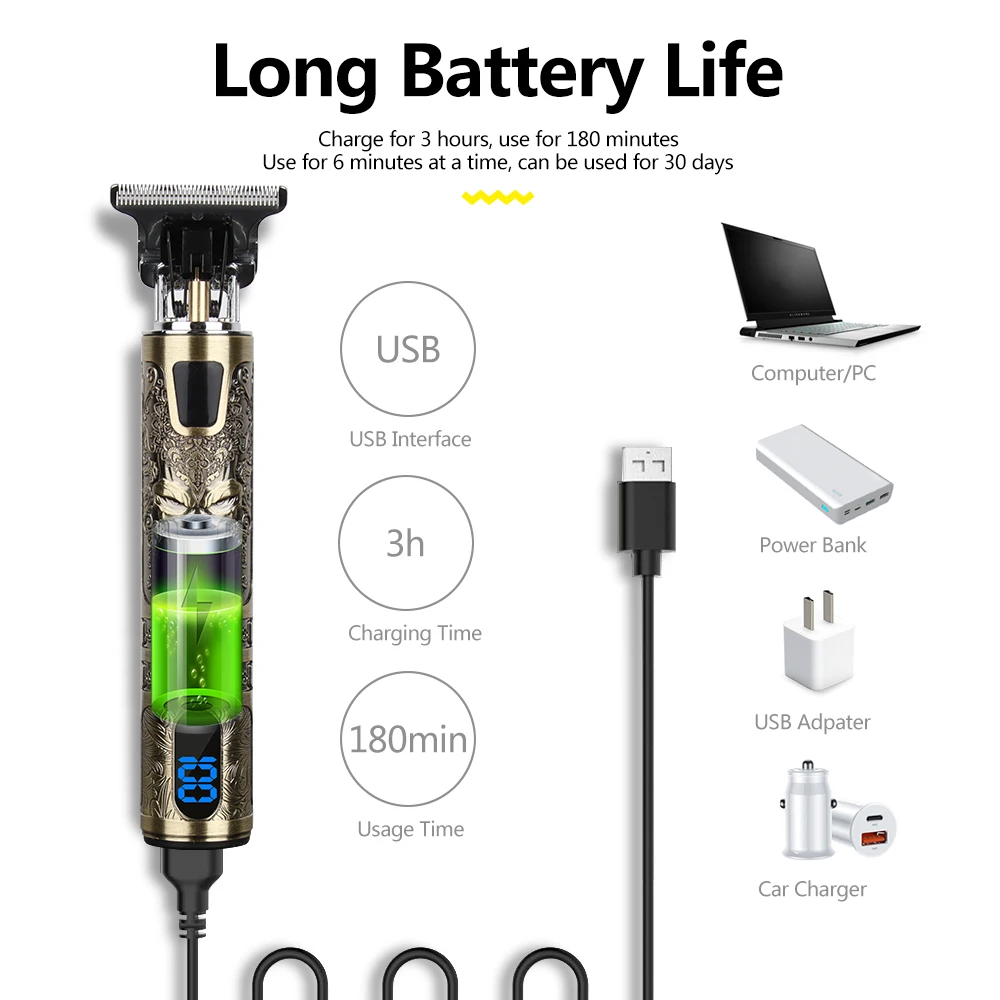 

T9 USB Electric Hair Clipper Man 0mm Shaver Trimmer For Men Barber Professional Beard Rechargeable Hair Cutting Machine