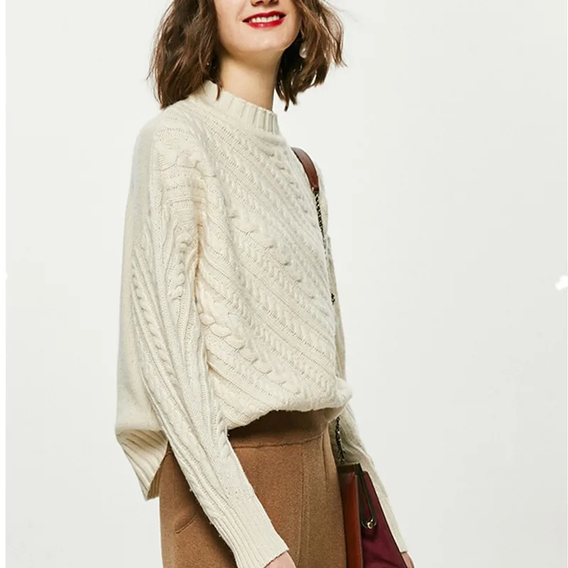 Женский свитер BARESKIY с круглым вырезом кашемировый однотонный свободный