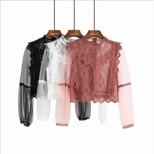 Кружевная рубашка перспективная газовая Базовая Блузка весна 2020 рукав фонарик