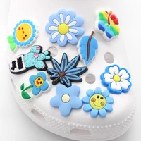 single sale 1pc cute cartoon blue flowers pvc shoe charms buckles decoration diy jibz croc garden shoe accessories kids gifts