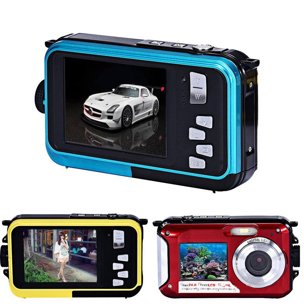 Водонепроницаемая цифровая камера 2 7 дюйма TFT 24MP MAX 1080P двойной экран 16x цифровой