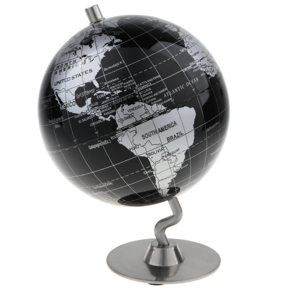 

14cm Alloy Globe World Map Home Desk Decoration Kids Geography Learning Toy Gift - Black Silver