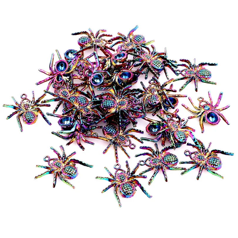 

5pcs/lot Rainbow Color Zinc Alloy spider insect pendant Charms fit Necklace Halloween Christmas pendant women's Men jewelry