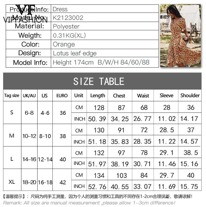 

VIP FASHION Spring Summer Women Floral Dress Elegant Casual Sexy V-neck Holiday Travel Party Dress Streetwear Bohemian Style