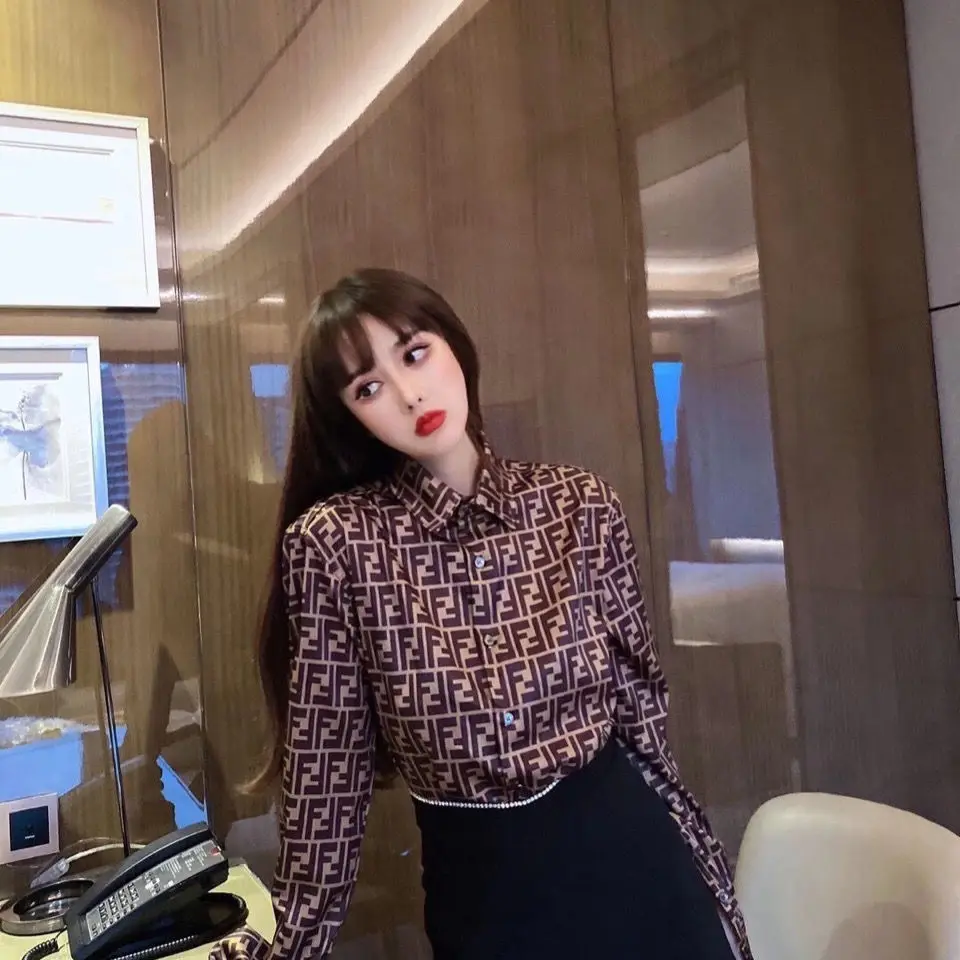 

European double f full print jacquard big brand loose shirt NEW cardigan coat underpainting lovers trend minority lovers trend