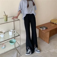 hzirip loose solid elastic waist party thin split trousers new high waist prom summer vintage femme retro casual hot pants