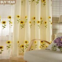 rural style curtains for living dining room bedroom sunflower flower embroidery linen curtain tulle french window
