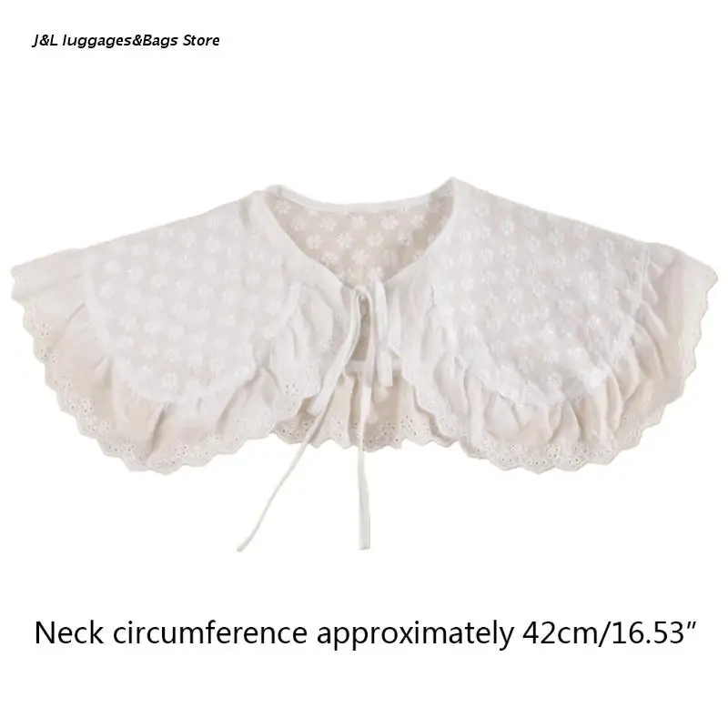 

M68C Women Retro French Neck Fake Collar Detachable Half Blouse Cotton Shoulder Wrap