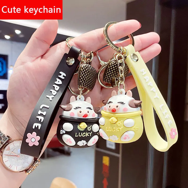 

Новинка, мультяшный брелок на удачу, мягкий клей, женский милый креативный брелок для автомобильных ключей, цепочка с подвеской, украшение д...