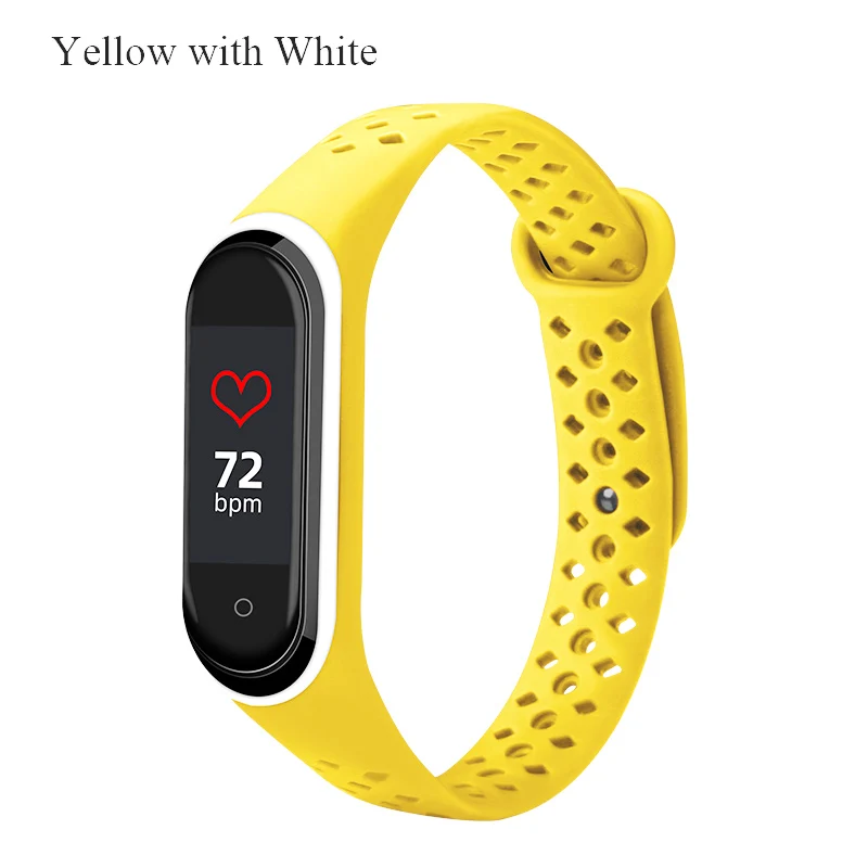 Yellow with white BOORUI mi band 4 ремешок силиконовый сменный для Xiaomi mi band 4 3 ремешок двойной цвет алмазное отверстие mi band 4 ремешок - Цвет: Yellow with white