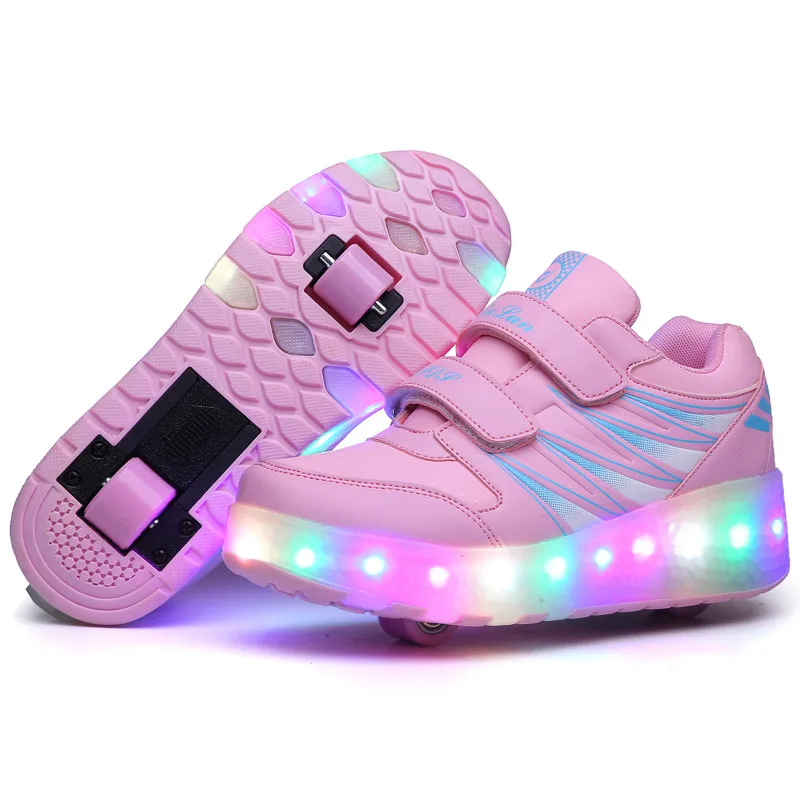 

2019 LED Light Sneakers with Wheel Boy Girl Roller Skate Casual Shoe with Roller Girl Child Black
