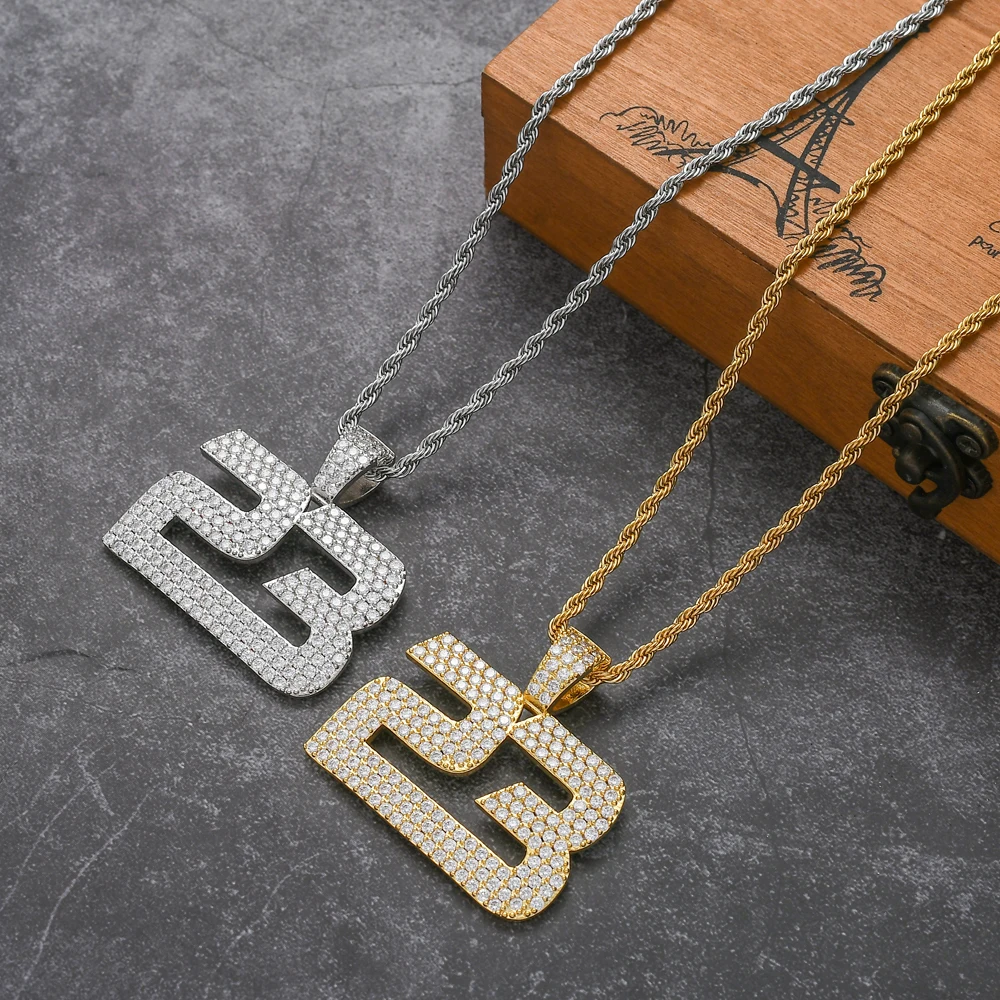 

New Fashion Charm Bling Men Brass CZ Jewelry 23 Pendant Iced Out Cubic Zircon Necklace Hip Hop Gift Jewelry for Women and Men