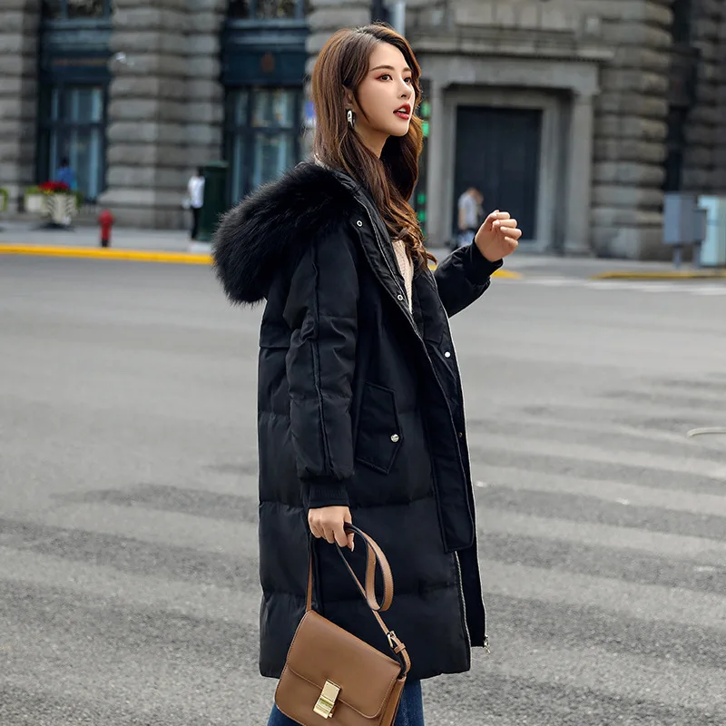 Зимняя куртка Женское пальто большая с воротником из натурального меха енота 2019