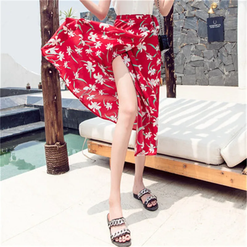 Летняя новая юбка с цветочным рисунком богемная пляжная на шнуровке модные