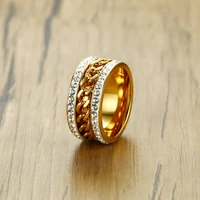 men spinner chain ring stainless steel rotatable male ring vintage aaa zircon gold rings jewelry evening party gift