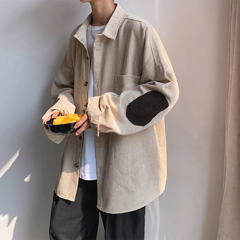 2020 Мужская мода утолщенные вельветовые пальто с вышивкой Лоскутная рубашка