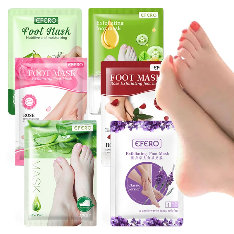 

EFERO 8Pair Feet Exfoliating Scrub Heel Peel Foot Mask Skin Peeling Dead Skin Whitening Feet Mask for Legs Socks for Pedicure