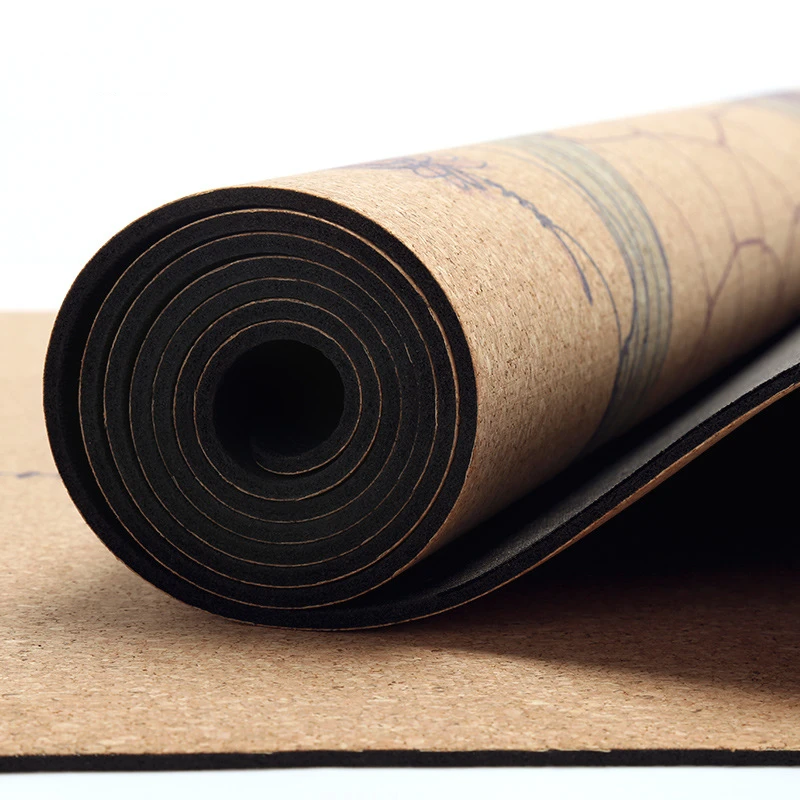 

72*24 Inch Cork Natural Environmental Protection Rubber Yoga Mat Color Printing Custom LOGO 3mm Non-Slip Yoga Rubber Mat