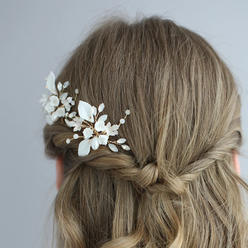 SLBRIDAL проводные стразы Кристалл керамический цветок жемчуг свадебные заколки для