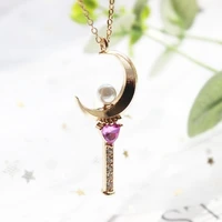 anime jewelry crescent fairy fairy rod pendant necklace lady necklace metal crystal inlaid necklace pendant accessories jewelry