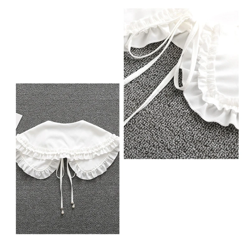 

Vintage Lolita Fake Collar Shawl Ruffles Lace-Up Bow Decorative Necklace Chocker N58F
