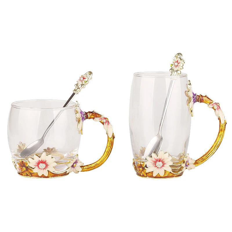 Креативная термостойкая Хрустальная кружка эмалированная стеклянная цветочный