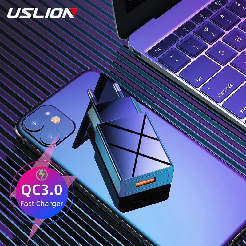 USLION USB зарядное устройство 3 0 мобильный телефон для iPhone 11 XR Samsung Xiaomi Huawei ЕС/США