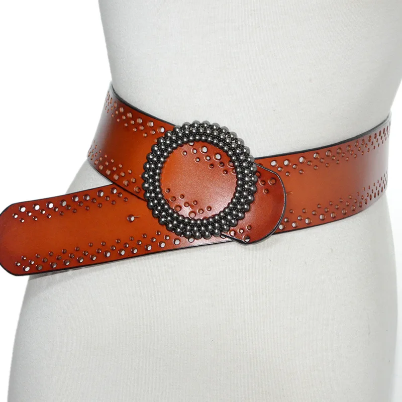 New Womens Hollow Out Belt Genuine Leather Belts for Women Female Gold Pin Buckle Strap Fancy Vintage Jeans Dropshipping |