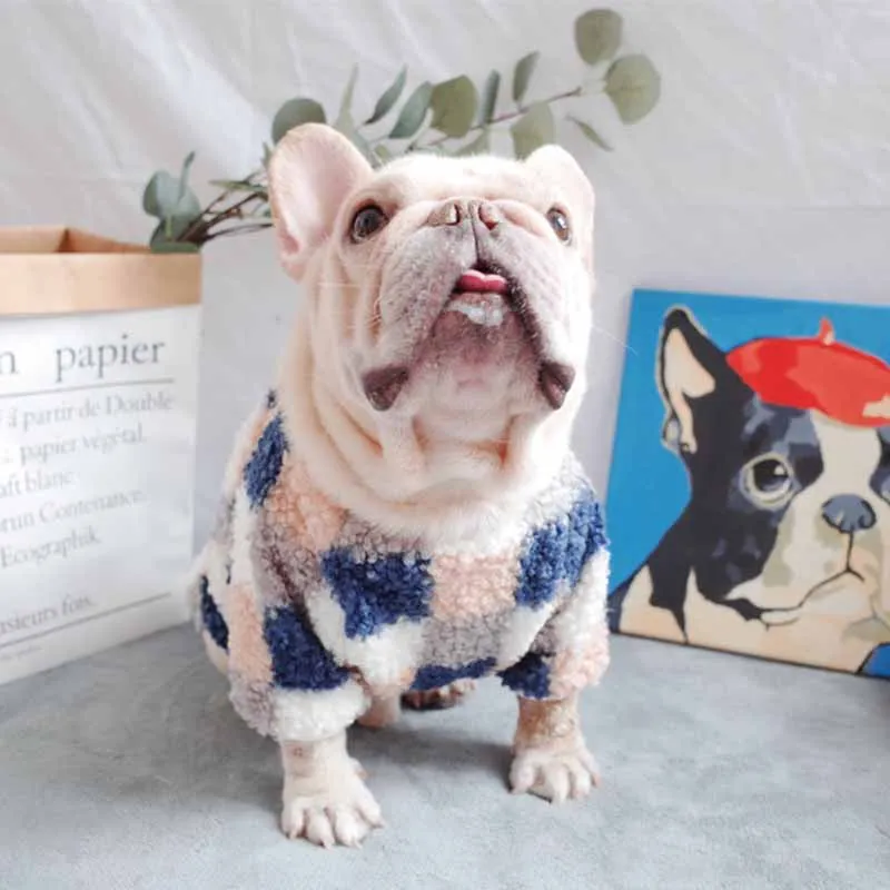 

New winter thick warm clothes for pets Double woolen plaid Teddy fleece French bulldog Schnauzer small dog clothes