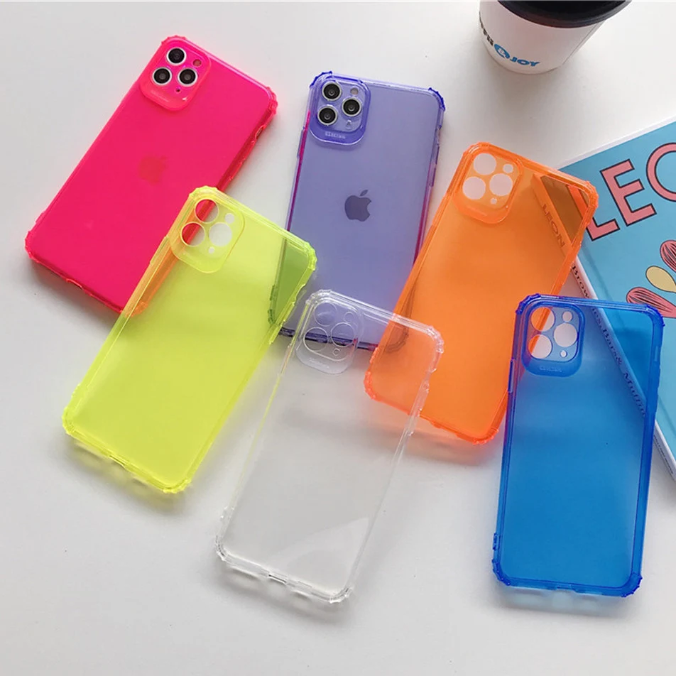 Неоновый флуоресцентный розовый противоударный чехол для телефона iPhone 11 Pro Xs MAX XR