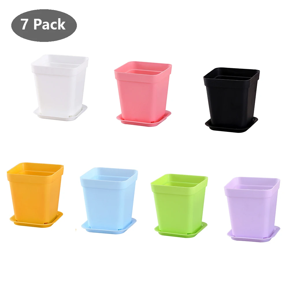 

Thicken Colorful Square Plastic Plants Flower Pots Home Garden Office Succulent Plant Pot Greenhouse Nursery Trays With Trays