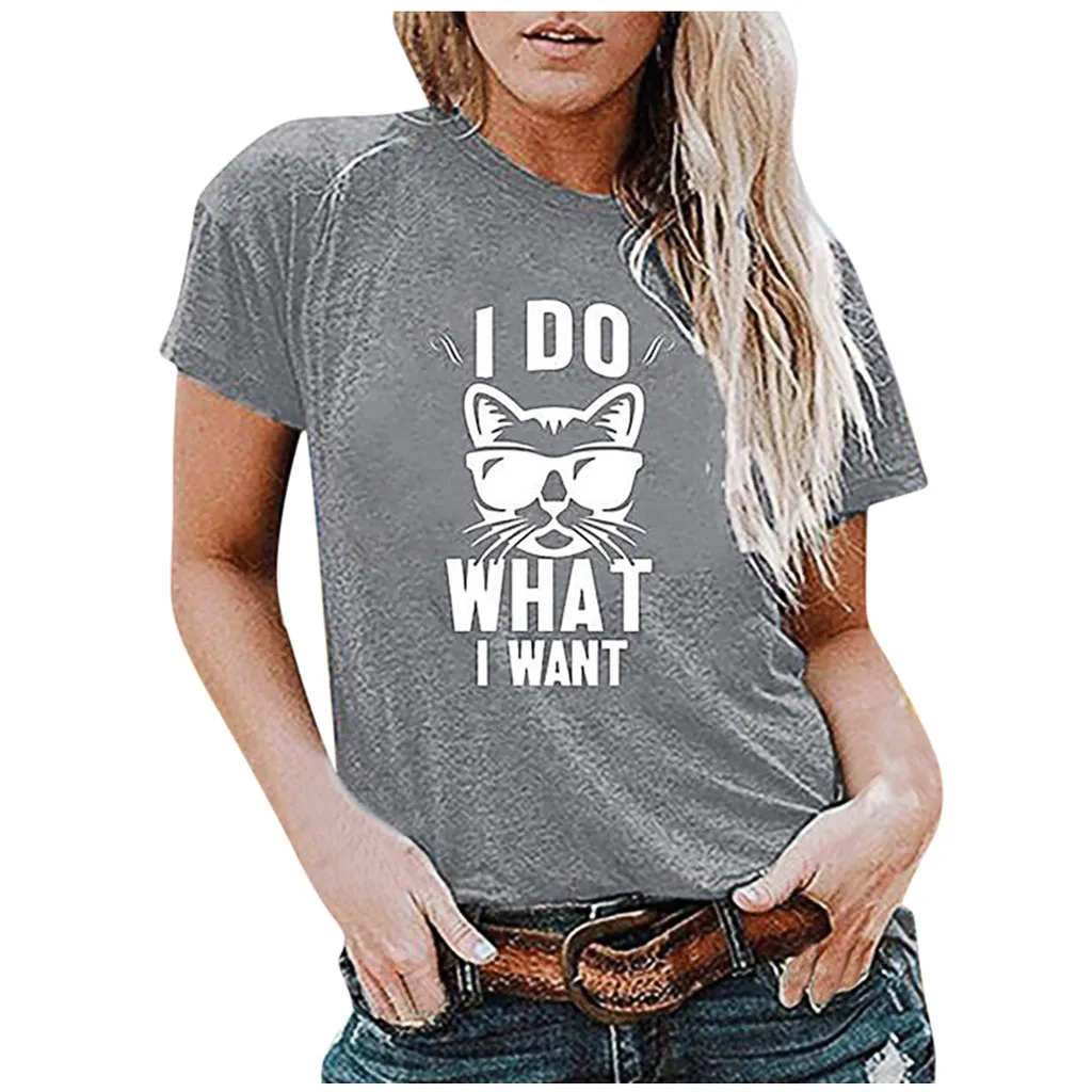 2020 Women Cute Kitty Letter Printing Short Sleeve O-neck T-shirt Blouse Tops Female T Shirt Clothing3.11 | Спорт и развлечения
