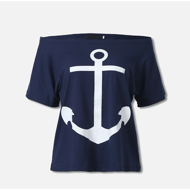 

Summer Women Two Piece Set Dress Sexy Off Shoulder Boat Anchor Print Shirt Tops Ankle-Length Striped Dress Sets Casual Outfits