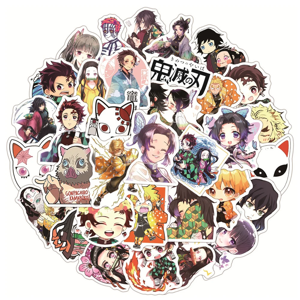 

10/30/50PCS Anime Demon Slayer Kimetsu No Yaiba Stickers Graffiti DIY Skateboard Fridge Motorcycle Luggage Cartoon Sticker Decal