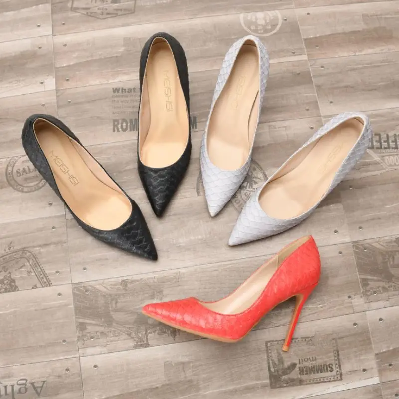 

Coolcept Size 32-43 New Fashion Women Pumps Pointed Toe Stiletto Heel Slip On Solid Color Snakeskin Ladies Footwear