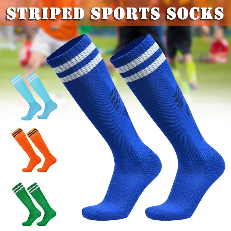 

Unisex Knee High Double Stripes Athletic Soccer Football Tube Socks Non-Slip for Adults&Children XRQ88